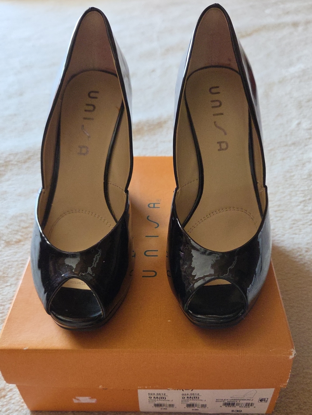 Unisa Unmadison-J Patent Peep Toe Heels Black